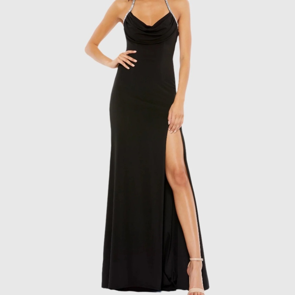 IEENA for MAC DUGGAL Cowl Neck Halter Strap Low Back Gown NWT Size 0 XS